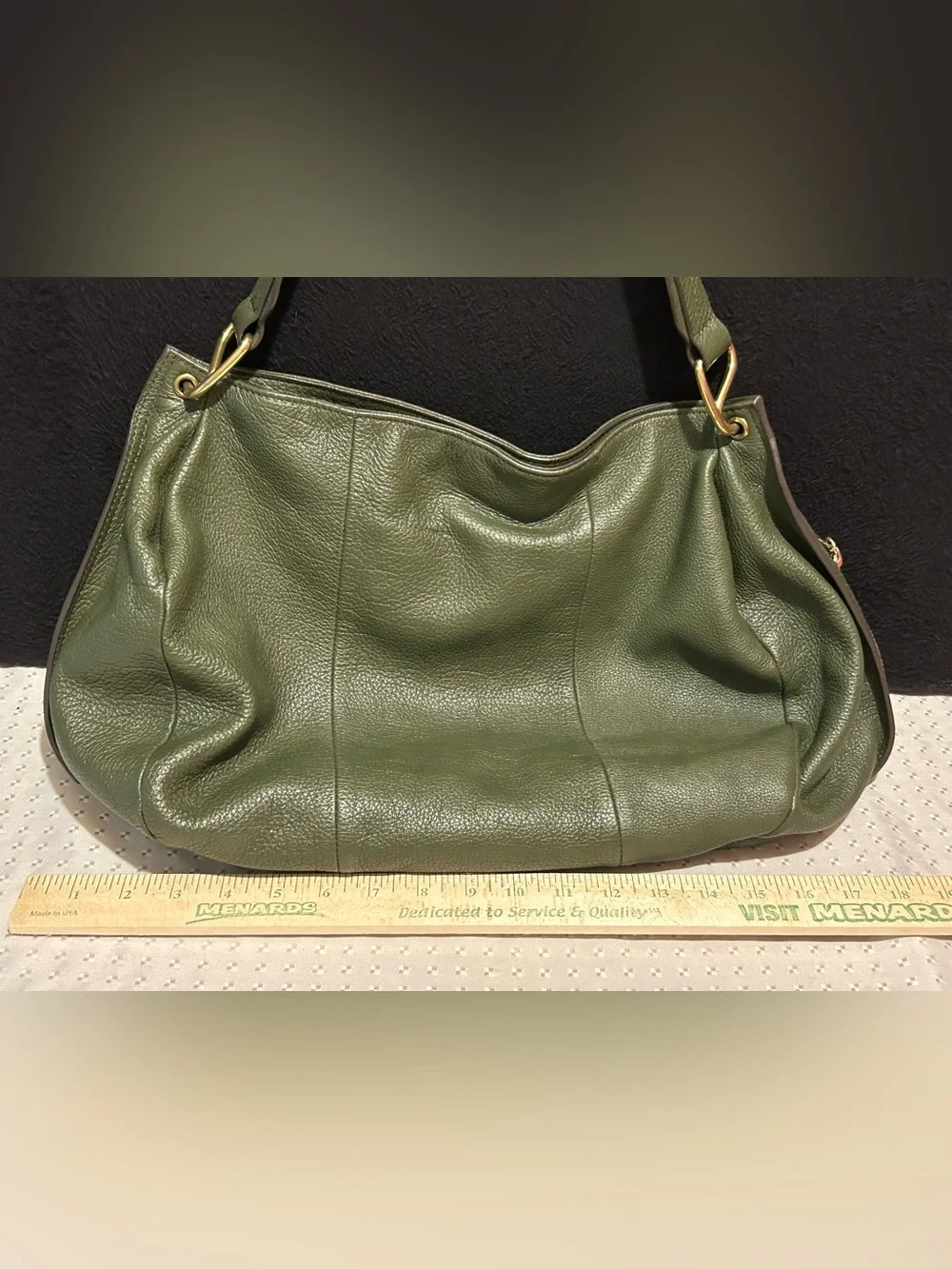 orYANY Olive Green Pebbled Leather Hobo Shoulder Bag.
